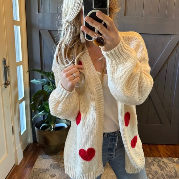 Heart Embroidered Patch Cardigan Sweater