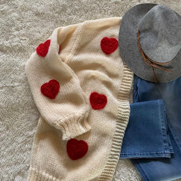 Heart Embroidered Patch Cardigan Sweater