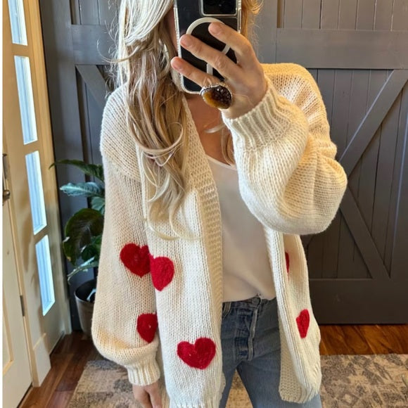 Heart Embroidered Patch Cardigan Sweater