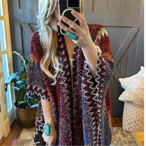 Bohemian Loom Cardigan Sweater in Red