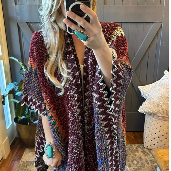 Bohemian Loom Cardigan Sweater in Red