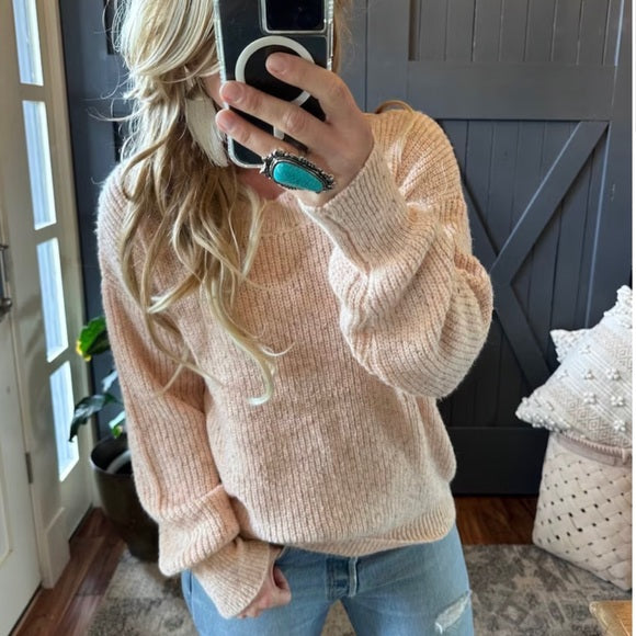 Conroy Soft Nubby Textured Pink Knit Pullover Sweater