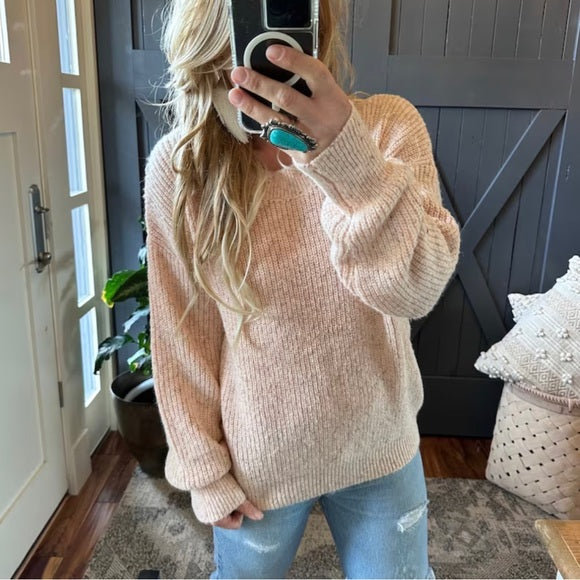 Conroy Soft Nubby Textured Pink Knit Pullover Sweater