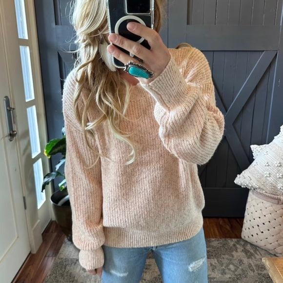 Conroy Soft Nubby Textured Pink Knit Pullover Sweater