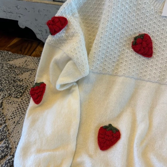 Farmer's Market Strawberry Patch White Pullover Sweater