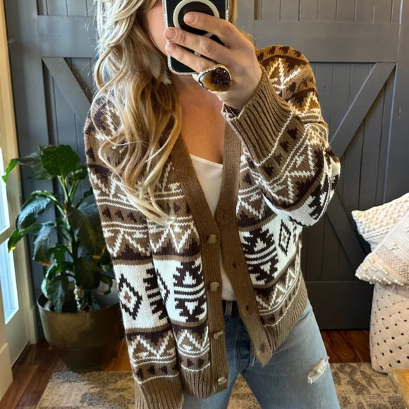 Holsten Geometric Aztec Knit Cardigan Sweater