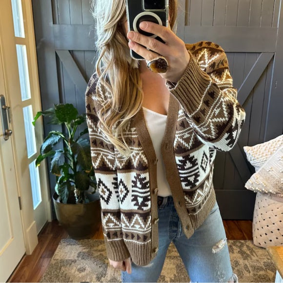 Holsten Geometric Aztec Knit Cardigan Sweater