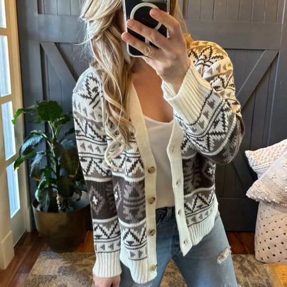 Holsten Aztec White Knit Cardigan Sweater