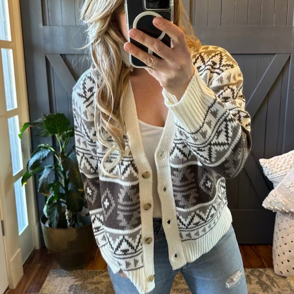 Holsten Aztec White Knit Cardigan Sweater