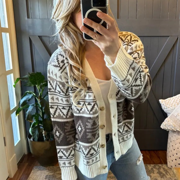 Holsten Aztec White Knit Cardigan Sweater