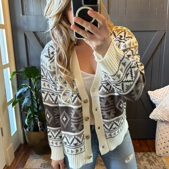 Holsten Aztec White Knit Cardigan Sweater