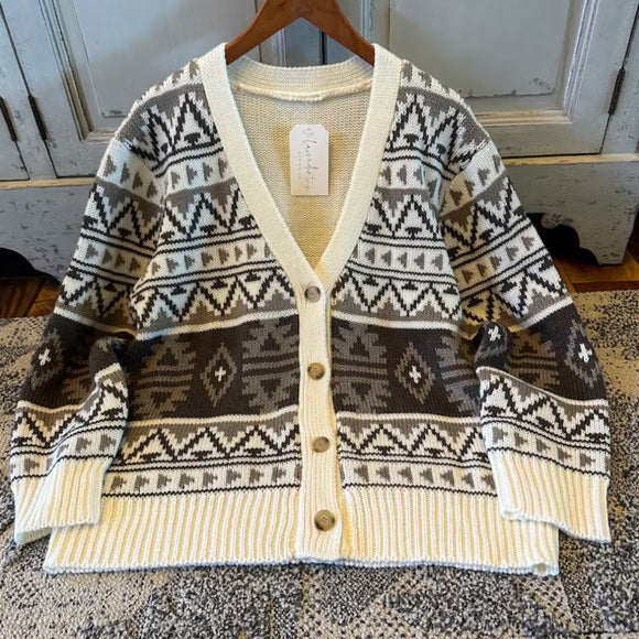 Holsten Aztec White Knit Cardigan Sweater