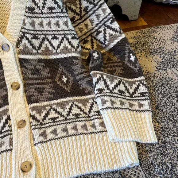 Holsten Aztec White Knit Cardigan Sweater