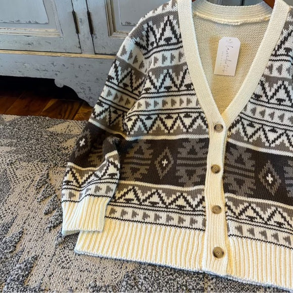 Holsten Aztec White Knit Cardigan Sweater