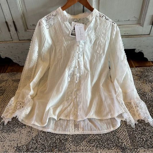 Jackson Crochet Lace Button Front Blouse