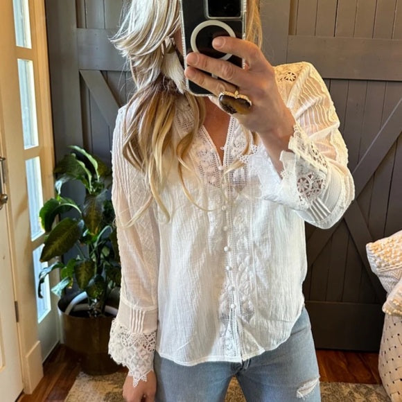 Jackson Crochet Lace Button Front Blouse