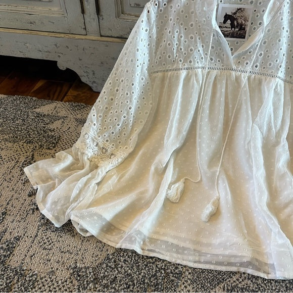 Dillon Eyelet White Lace Chiffon Blouse