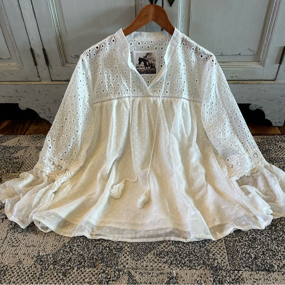 Dillon Eyelet White Lace Chiffon Blouse