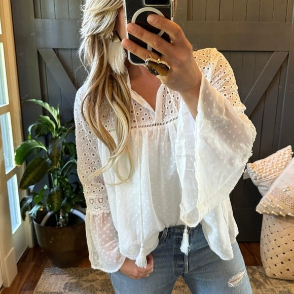 Dillon Eyelet White Lace Chiffon Blouse