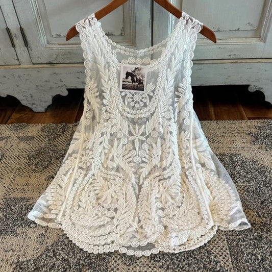 White Lace Sleeveless Blouse Tank