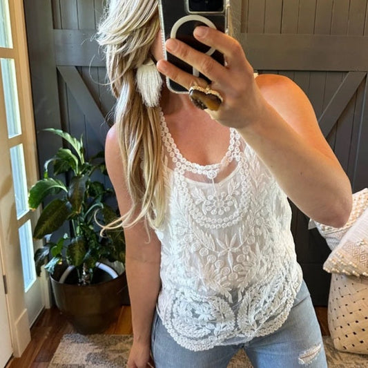 White Lace Sleeveless Blouse Tank