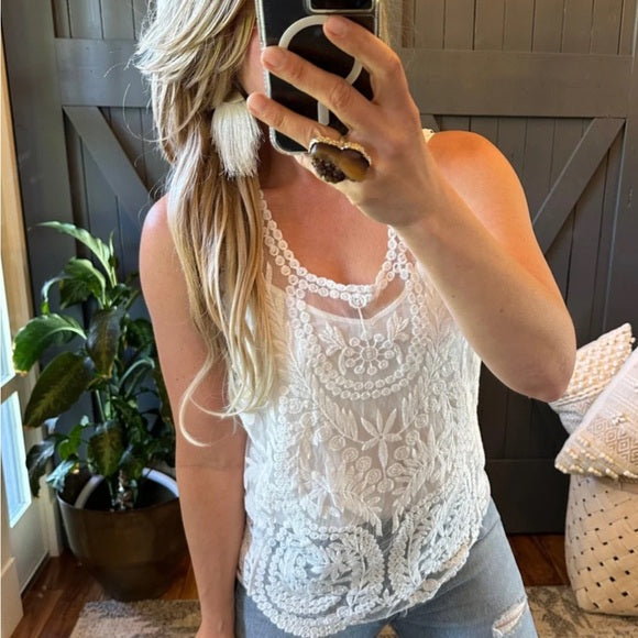 White Lace Sleeveless Blouse Tank