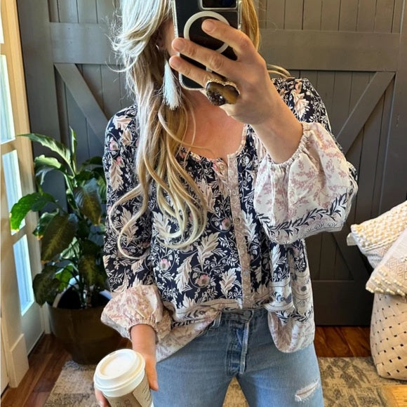 Canyon River Blue Floral Chiffon Blouse