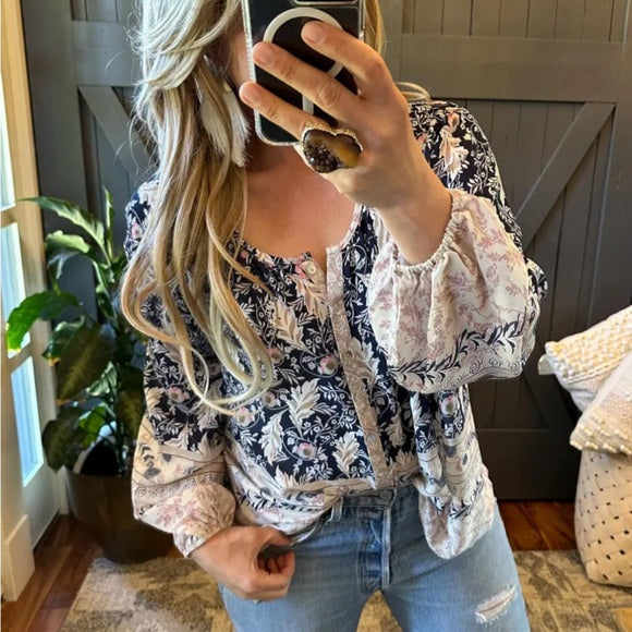 Canyon River Blue Floral Chiffon Blouse