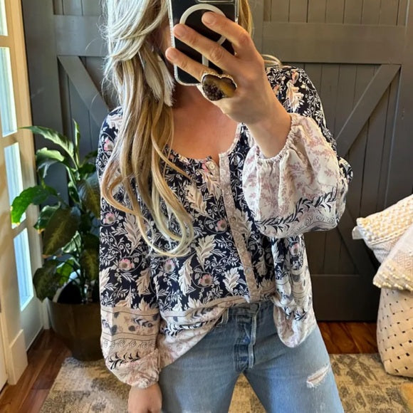 Canyon River Blue Floral Chiffon Blouse