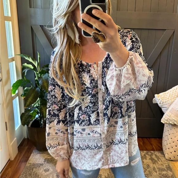 Canyon River Blue Floral Chiffon Blouse