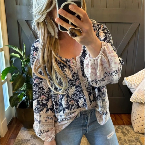 Canyon River Blue Floral Chiffon Blouse