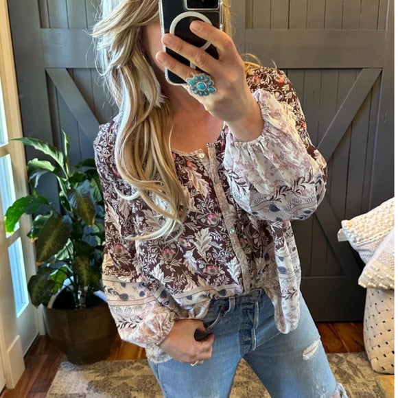 Canyon River Brown Floral Chiffon Blouse