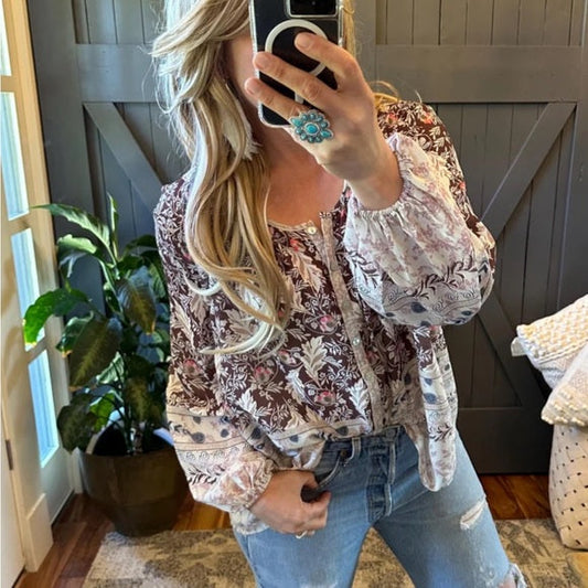 Canyon River Brown Floral Chiffon Blouse