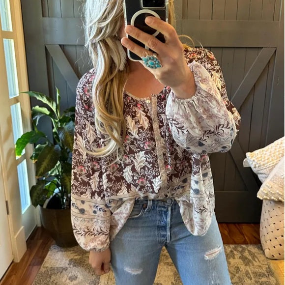 Canyon River Brown Floral Chiffon Blouse