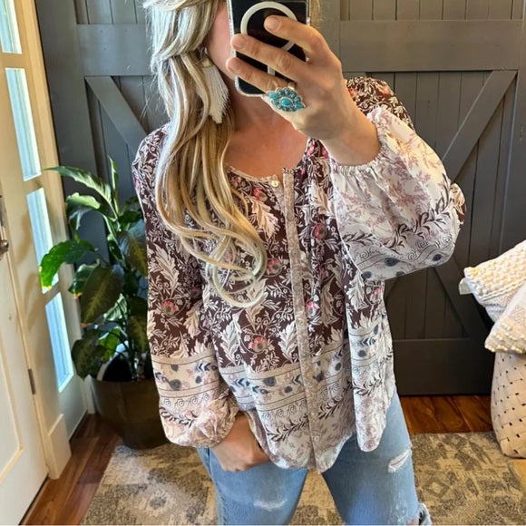 Canyon River Brown Floral Chiffon Blouse