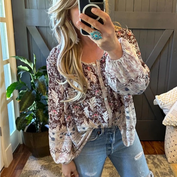 Canyon River Brown Floral Chiffon Blouse