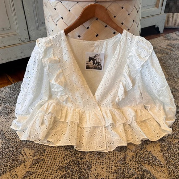 White Lace Cotton Gauze Blouse