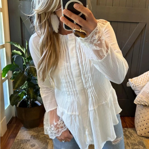 Harrison White Cotton Button Front  Blouse