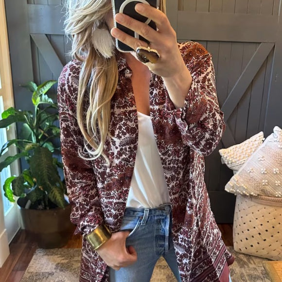 Paisley Floral Button Down Tunic Top