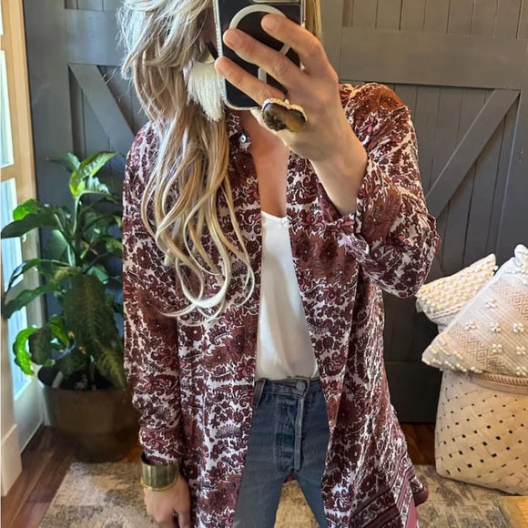 Paisley Floral Button Down Tunic Top