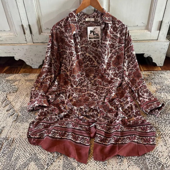 Paisley Floral Button Down Tunic Top