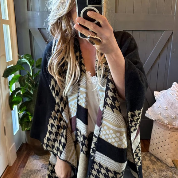 Western Geometric Cozy Blanket Cardigan Sweater