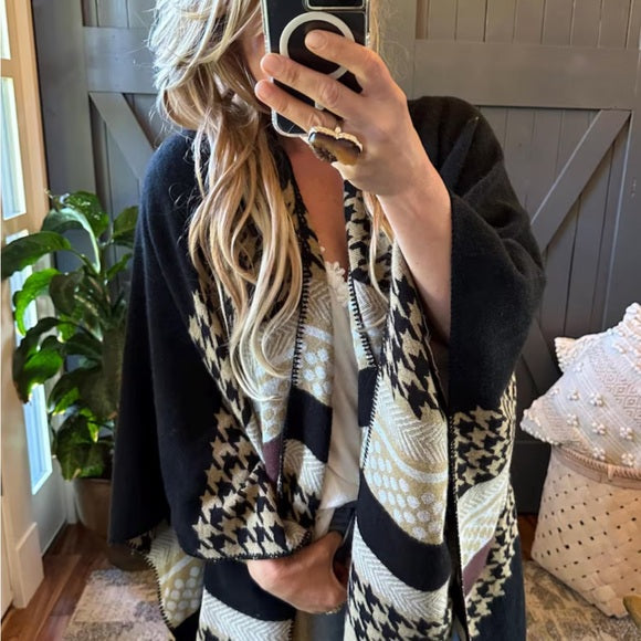 Western Geometric Cozy Blanket Cardigan Sweater