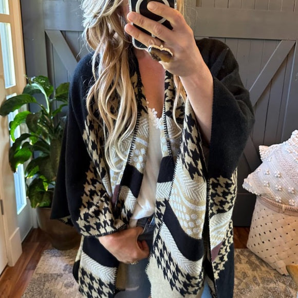 Western Geometric Cozy Blanket Cardigan Sweater