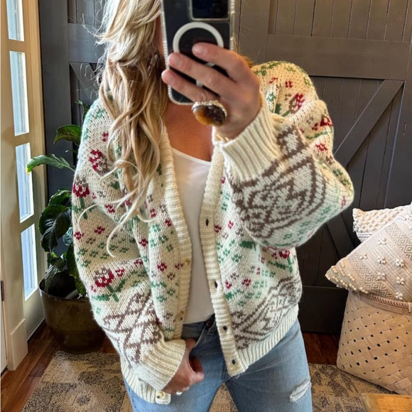 Handmade Chunky Fair Isle Knit Cardigan Sweater