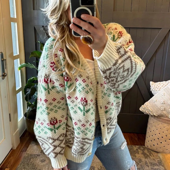 Handmade Chunky Fair Isle Knit Cardigan Sweater