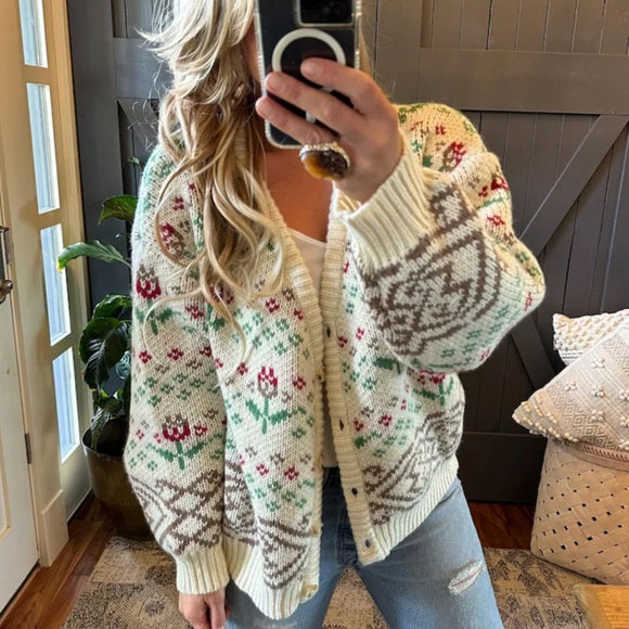 Handmade Chunky Fair Isle Knit Cardigan Sweater