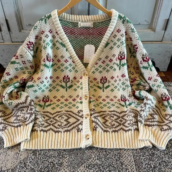 Handmade Chunky Fair Isle Knit Cardigan Sweater