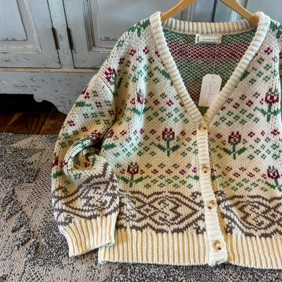 Handmade Chunky Fair Isle Knit Cardigan Sweater