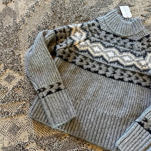 Western Cowichan Grey Pullover Mock Neck Sweater